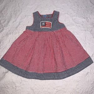 Cotton toddler girls gingham 4th of July dress.